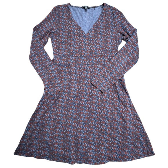 Toad&Co Dresses & Skirts - Toad&Co Floral V Neck Empire Waist Tie Back Dress Blue Rust Long Sleeve Womens M
